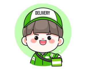Cute delivery man character logo hand drawn cartoon art illustration _ Free Vector