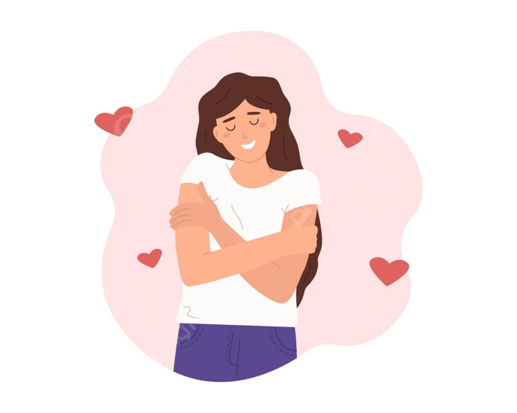 pngtree-selflove-woman-embraces-herself-in-flat-illustration-illustration-woman-my-vector-png-image_12894838