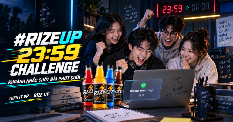 Ảnh chiến dicchj #RIZEUP 23:59 Challenge với 4 chai nước tăng lực RIZE